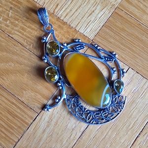 925 Silver Yellow Agate & Citrine Oval Pendant